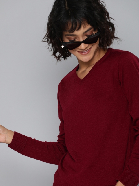 

HERE&NOW Women Maroon Solid Pullover Sweater