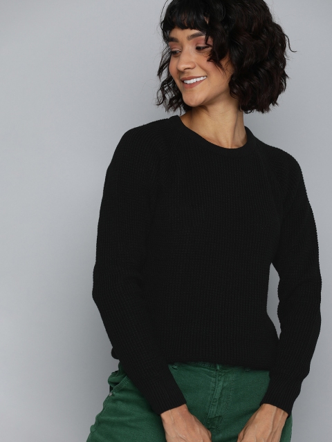

HERE&NOW Women Black Ribbed Pullover Sweater