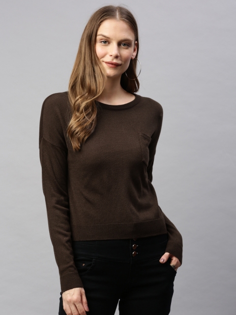 

HERE&NOW Women Brown Solid Acrylic Pullover Sweater