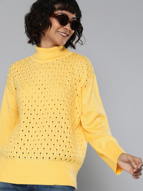 

HERE&NOW Women Yellow Self Design Acrylic Pullover