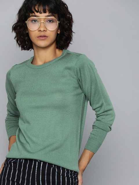 

HERE&NOW Women Teal Green Solid Pullover Sweater