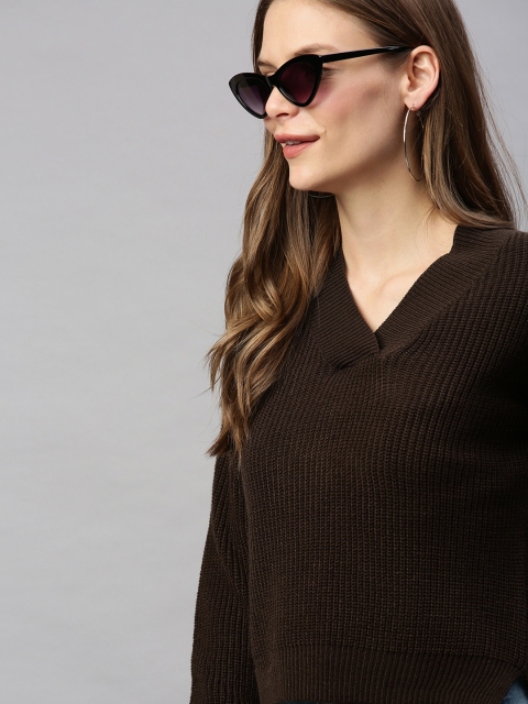 

HERE&NOW Women Coffee Brown Solid Pullover Sweater