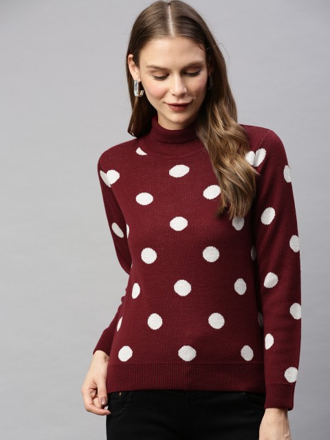 

HERE&NOW Women Burgundy & White Printed Pullover Sweater