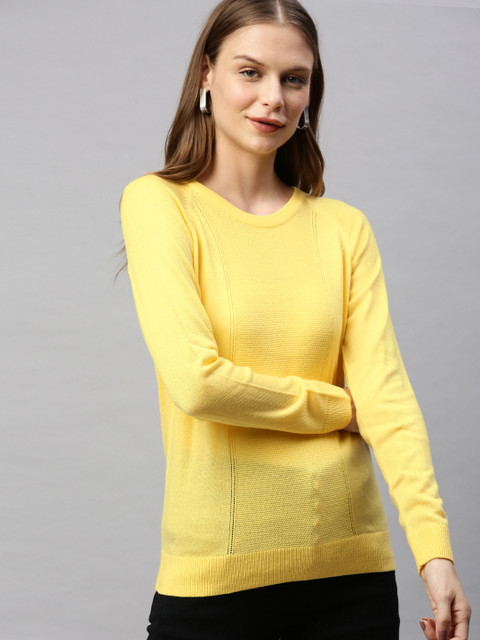 

HERE&NOW Women Yellow Solid Acrylic Pullover