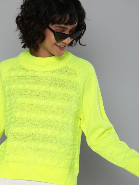 

HERE&NOW Women Fluorescent Green Self Design Acrylic Pullover