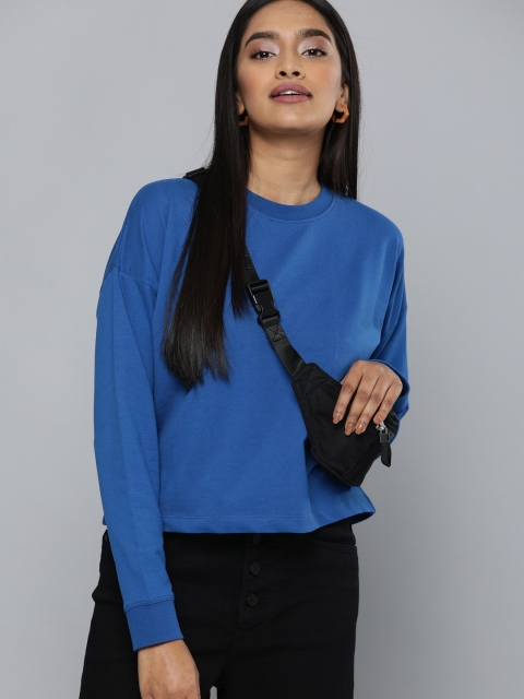 

HERE&NOW Women Blue Solid Sweatshirt