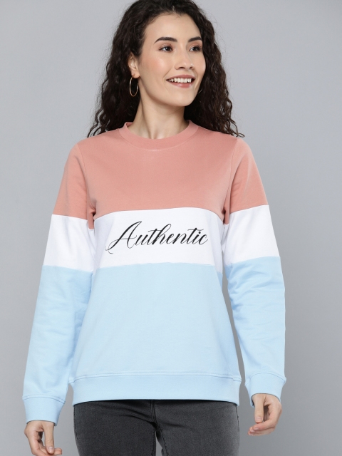 

HERE&NOW Women Blue & White Colourblocked Sweatshirt