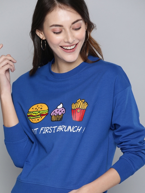 

HERE&NOW Women Blue Printed Sweatshirt