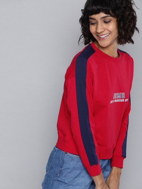 

HERE&NOW Women Red Printed Sweatshirt With Side Stripe