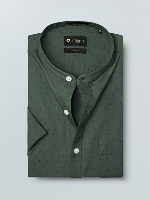 

INVICTUS Men Olive Green Slim Fit Printed Antimicrobial Formal Shirt