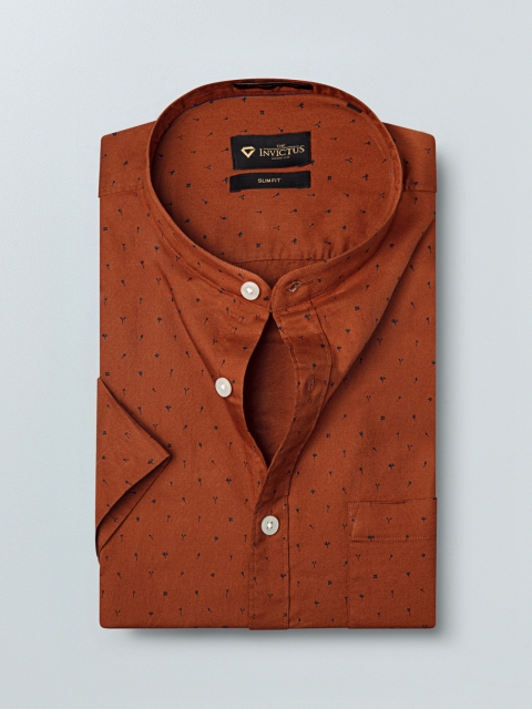 

INVICTUS Men Rust Brown Slim Fit Printed Antimicrobial Formal Shirt