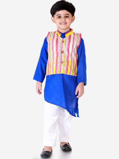 

KID1 Boys Blue & White Striped Kurta & Pyjamas with Jacket