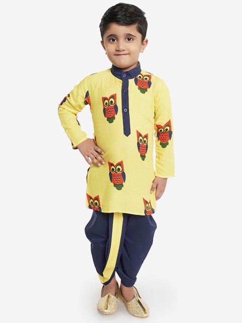 

KID1 Boys Yellow & Navy Blue Owl Print Kurta with Dhoti Pants
