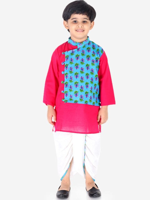 

KID1 Boys Pink & White Printed Kurta with Dhoti Pants