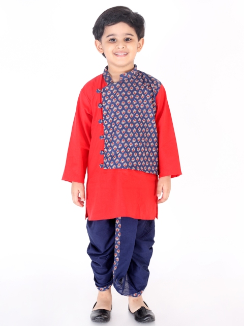

KID1 Boys Red & Navy Blue Printed Kurta with Dhoti Pants