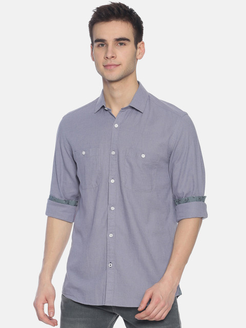 

CAVALLO by Linen Club Men Cotton Linen Grey Regular Fit Solid Sustainable Casual Shirt
