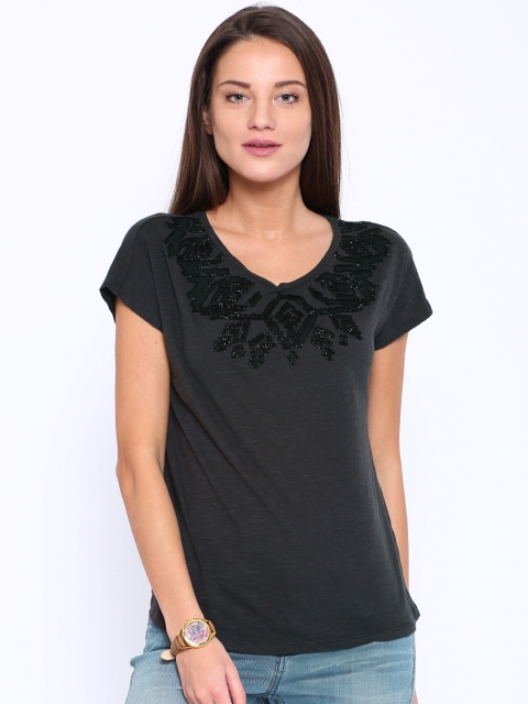 

ONLY Charcoal Grey Beaded T-shirt