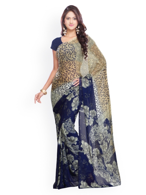 

Ligalz Beige & Blue Georgette Printed Saree