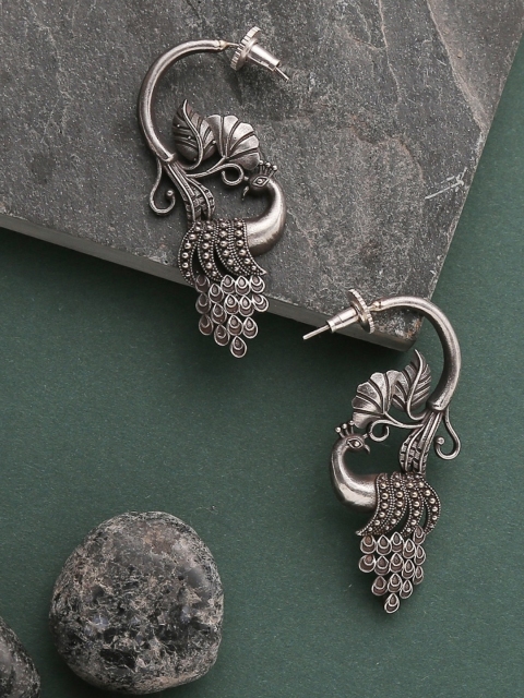 

Infuzze Oxidized Silver-Plated Peacock Shaped Drop Earrings