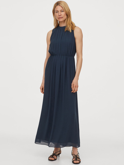 

H&M Women Blue Solid Long Chiffon Sustainable Dress