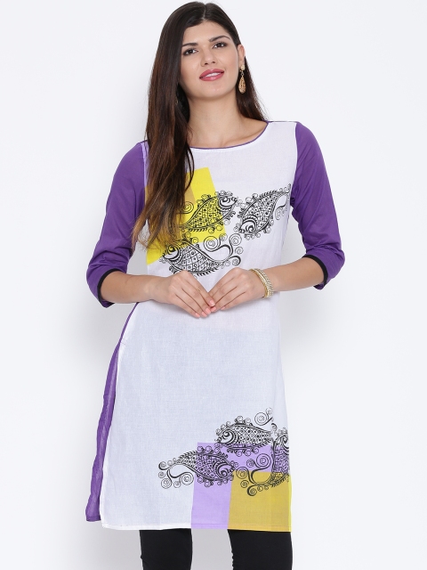 

Aaboli White & Purple Printed Kurta