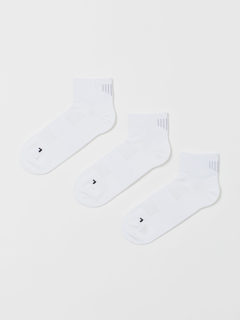 

H&M Men Pack Of 3 Patterned White Ankle Length Sustainable Socks
