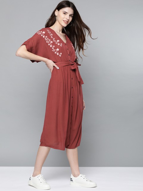 

Mast & Harbour Women Rust Red Solid A-Line Dress