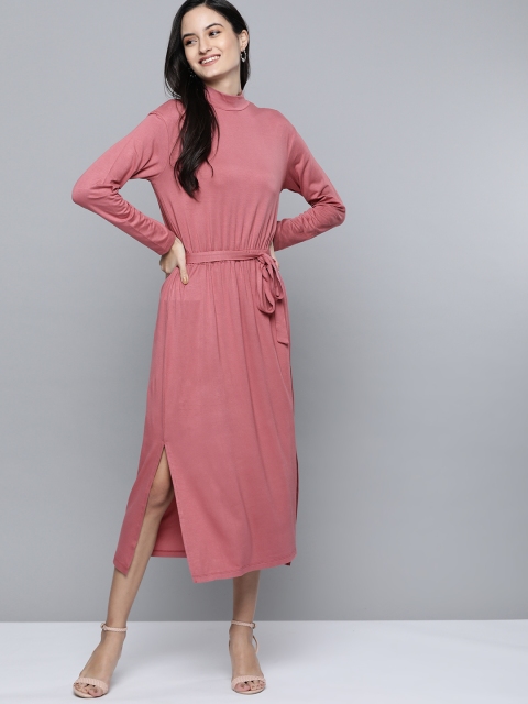 

Mast & Harbour Women Dusty Pink Solid Shift Dress with Belt