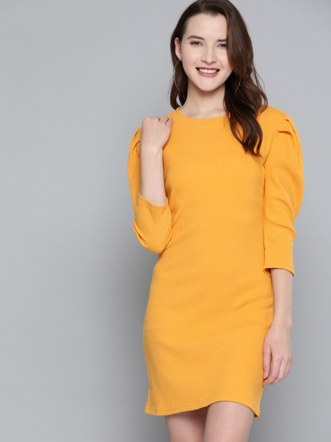 

Mast & Harbour Women Mustard Yellow Solid Sheath Dress