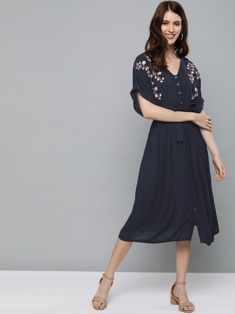

Mast & Harbour Women Navy Blue Solid A-Line Dress