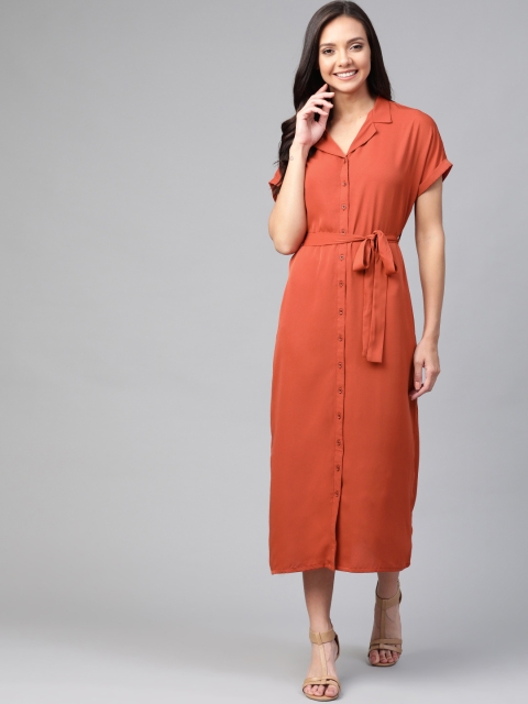 

Mast & Harbour Women Rust Orange Solid Shirt Dress