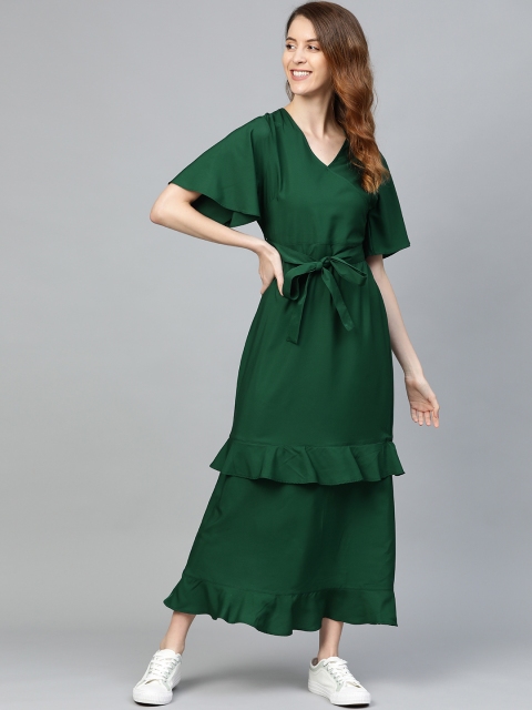 

Mast & Harbour Women Green Solid Convertible Wrap Dress