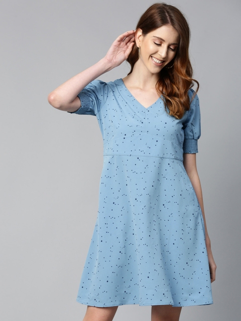 

Mast & Harbour Women Blue Star Print A-Line Dress