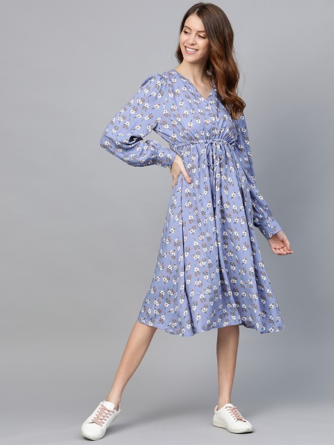 

Mast & Harbour Women Blue & White Floral Printed A-Line Dress