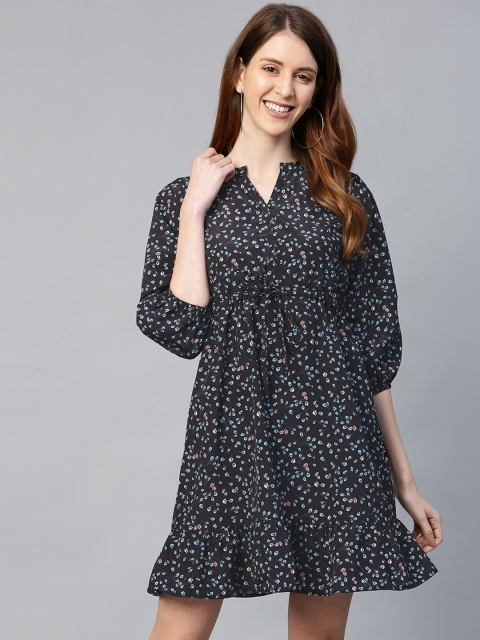 

Mast & Harbour Women Black & Blue Printed A-Line Dress