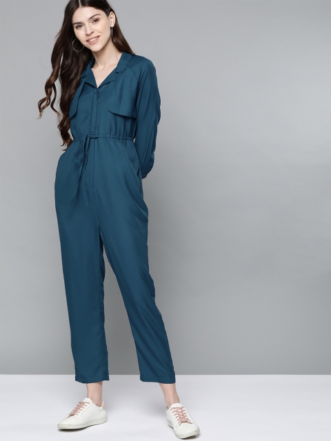 

Mast & Harbour Women Teal Blue Solid Basic Jumpsuit