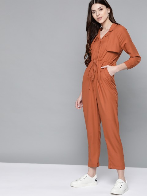 

Mast & Harbour Women Rust Orange Solid Cropped Basic Jumpsuit