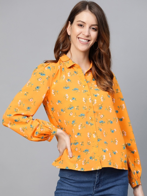 

Mast & Harbour Women Orange & Blue Floral Print Casual Shirt
