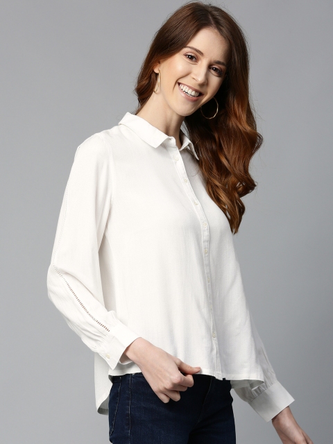 

Mast & Harbour Women Off-White Regular Fit Solid Casual Shirt
