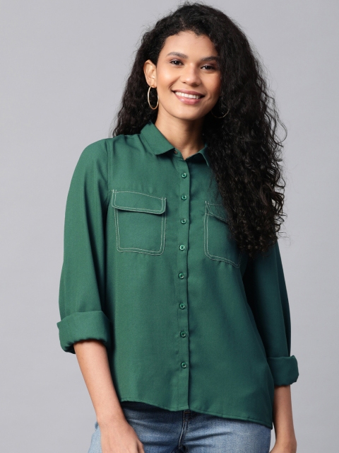 

Mast & Harbour Women Green Regular Fit Solid Casual Shirt