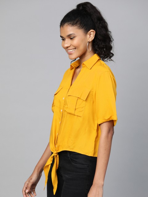 

Mast & Harbour Women Mustard Yellow Regular Fit Solid Casual Shirt