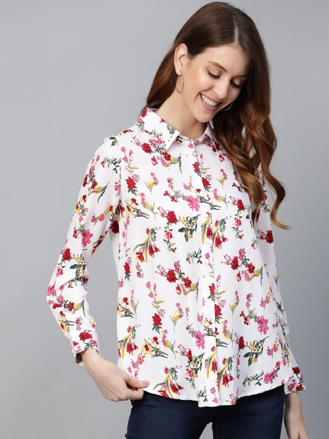 

Mast & Harbour Women White & Red Relaxed Fit Floral Print Casual Shirt