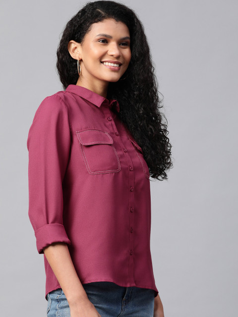 

Mast & Harbour Women Magenta Regular Fit Solid Casual Shirt