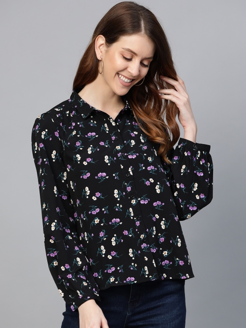 

Mast & Harbour Women Black & Purple Floral Print Casual Shirt