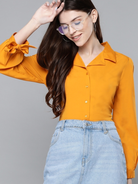 

Mast & Harbour Women Mustard Yellow Regular Fit Solid Casual Shirt