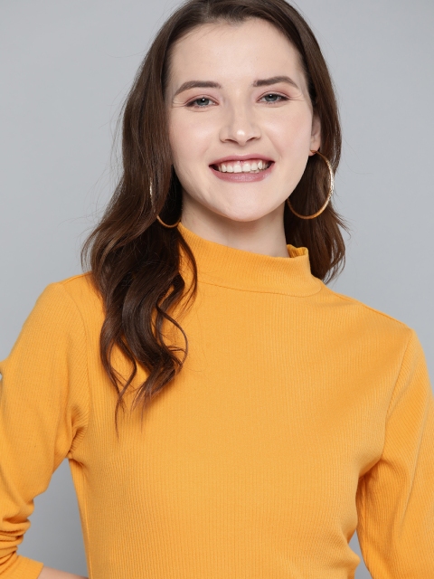 

Mast & Harbour Women Mustard Yellow Ribbed Bodysuit