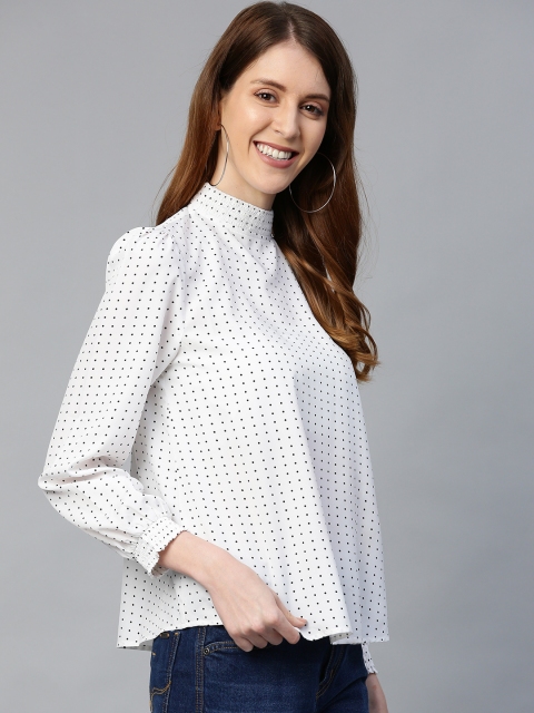 

Mast & Harbour Women White & Black Polka Dot Print Top