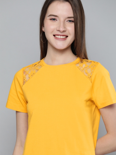 

Mast & Harbour Women Yellow Solid Lace Insert Top