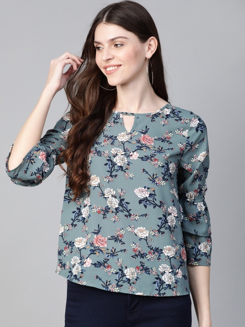 

Mast & Harbour Women Green & Off-White Floral Printed Top