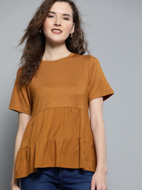 

Mast & Harbour Women Brown Solid Tiered A-Line Top